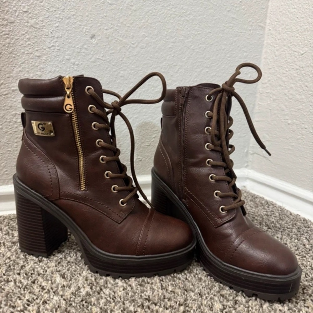 G by Guess Brown Lace-Up Platform Ankle Boots